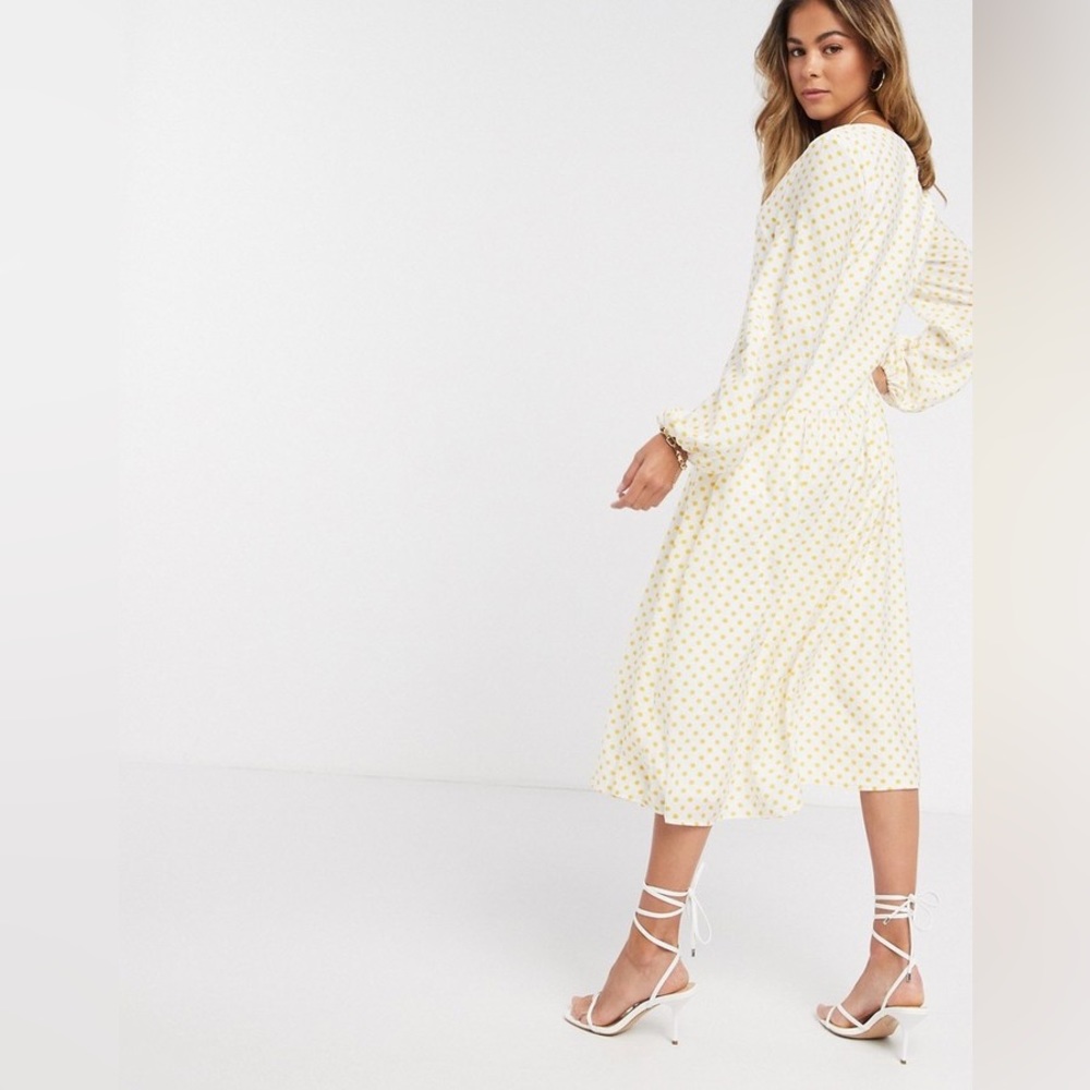 Vila midi dress with balloon sleeve in yellow spot - Picture 2 of 15